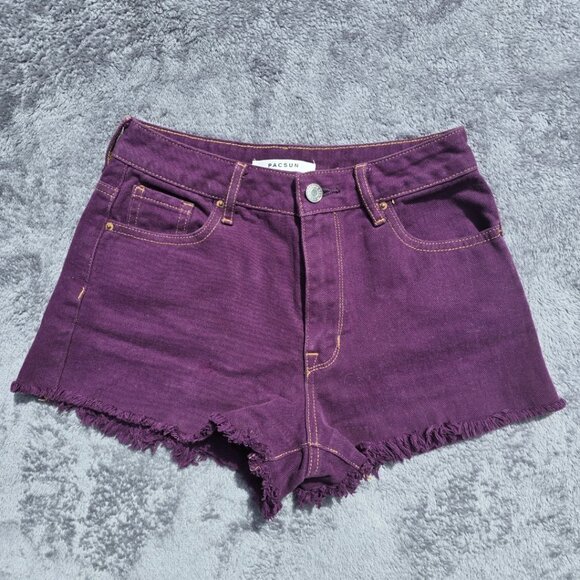 PacSun Pants - PacSun High-Rise Denim Shorts - Purple Frayed Hem - Size 24